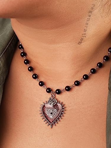 Sacina Gothic Y2k Bat Evil Eye Heart, Red Heart Necklace, Gothic & Emo Style, Halloween &2