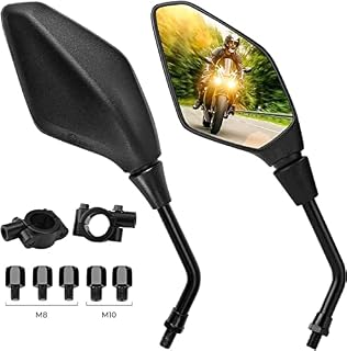 ISSYZONE Motorbike Mirror Universal 7/8 inches 22mm Motorcycle Handlebar Mirror E mark Rear Side Mirror with M8/M10 threaded bolt and 2 handlebar clamps fit MT07 MT09 SV650 GSX-S1000 2 Pack