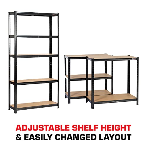 Rhino Racking – 5 Tier Heavy Duty Garage Shelving Unit – Black Storage Shelves – 180x90x30cm – 200kg Load Weight Per Shelf – 1000kg Per Unit – Shed Shelving - Image 6
