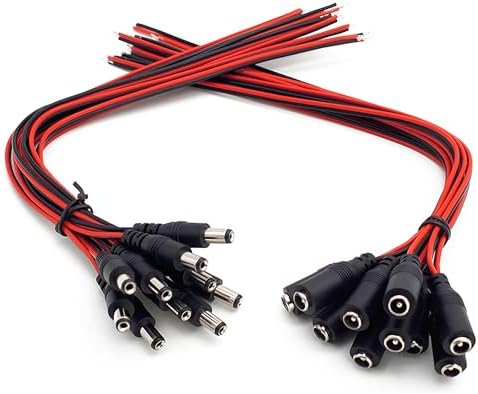 UltraPoE DC Power Cable Connectors 18AWG Copper Strands 12V 5A Plugs Male Female DC Connectors, for CCTV Security Camera Pigtail and Lighting Power Adapter (2.1mm x 5.5mm 10 Pairs Ultra Thick)