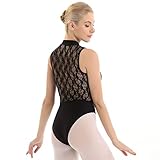 YiZYiF Damen Ärmellos Ballettanzug Ballett Trikot Body Frauen Leotard Bodysuit Tanzbody Sportbody Turnanzug Gymnastikanzug Tanzkleid XS-XL Schwarz Large