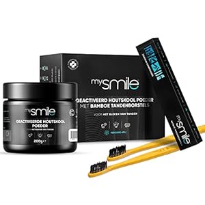 mysmile Activated Charcoal poeder Tandenbleekset – Tanden bleken met natuurlijke houtskool – 100 gram + bamboe Tandenborstel – Thuis tanden bleken