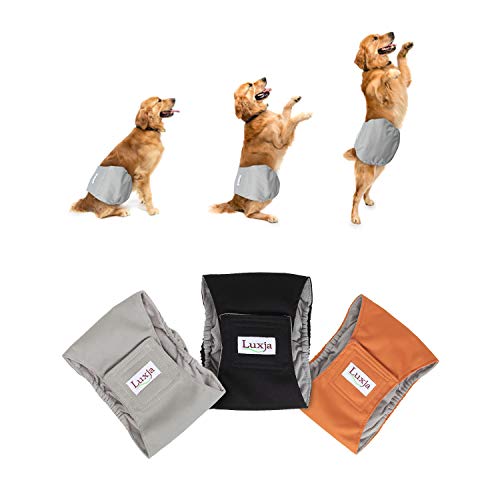 Luxja Reusable Male Dog Diapers (Pack Of 3), Washable Puppy Belly Band, (Black+Gray+Brown, Xs) #TOP11
