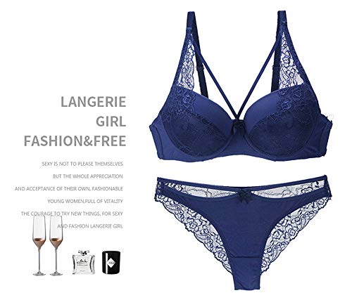 Women Lace Medium Cup Bra And Panty Set Petite Size Underwire Everyday Bras Blue #TOP1