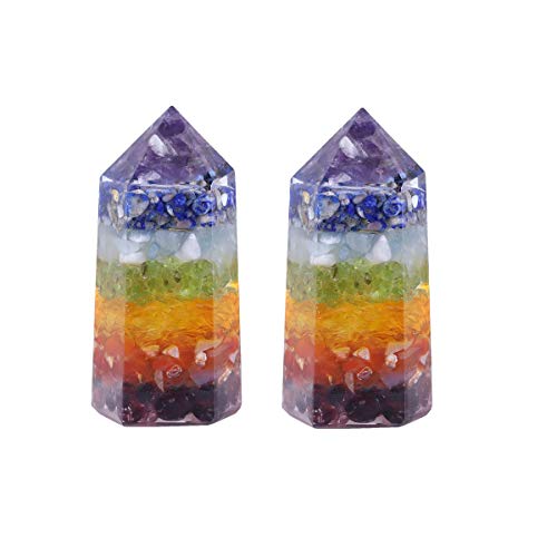 Rockcloud Pack of 2 Hand Carved 7 Chakra Stone Healing Crystal Point 2"