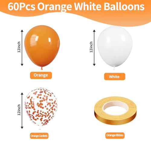 Image of KBZVNAF Orange and White Latex Balloons - 60 Pack 12 inch Orange White Confetti Party Balloons for Birthday, Baby Shower, Wedding, Fall Theme, Halloween Party Decorations