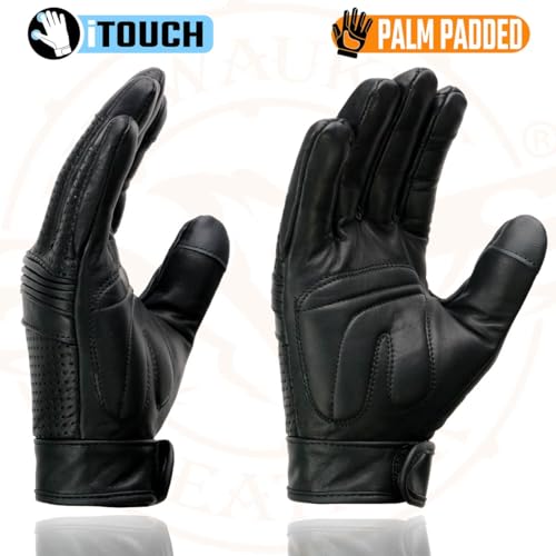 Men's Premium Leather Perforated Glove with Gel Palm and Flex Knuckles and Touch Screen Fingers (Medium) by Milwaukee Leather - Image 5