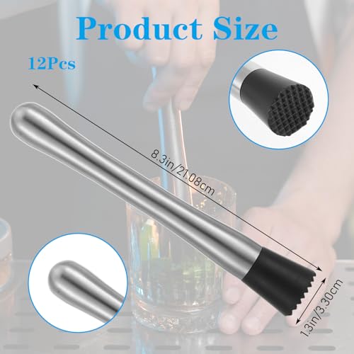 12 Pack Stainless Steel Muddler for Cocktails, 8.3 Inch Ice Crusher & Muddler for Lemonade, Silver Bar Tool Set for Home Party by mekueeex - Image 2