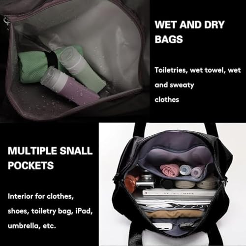 Image of Nylon 41 Liter Expandable Travel Bag for Women, Stylish Duffle Bag for Travelling, Waterproof Luggage Hand Bag (Black)