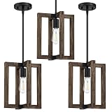 Dolaimi House 3 Pack 1-Light Farmhouse Adjustable Hand painted Wood Semi Flush Mount Ceiling Light F