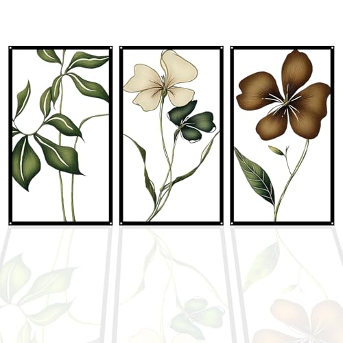 Pduoduo 3 peças de arte mural com flores metálicas decorações murais minimalistas modernas e coloridas com motivos florais escultura mural pendente com motivos florais quarto e escritório