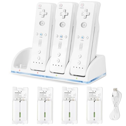 FoToxi 4-in-1 Wii Remote Charging Station with 4X 2800mAh Rechargeable Batteries & USB Charging Cord, LED Indicator Charging Dock for Wii/Wii U Controllers (Remotes Not Included)