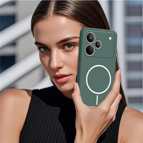 Image of amazon basics Back Cover for Realme P4 5G | Ultra Slim Soft Rubberised Case | Magsafe Logo Printed (Not Magsafe Compatible) | Camera Protection - Green