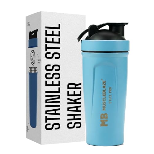 Image of MuscleBlaze Stainless Steel Gym Shaker (Blue, 700ml)