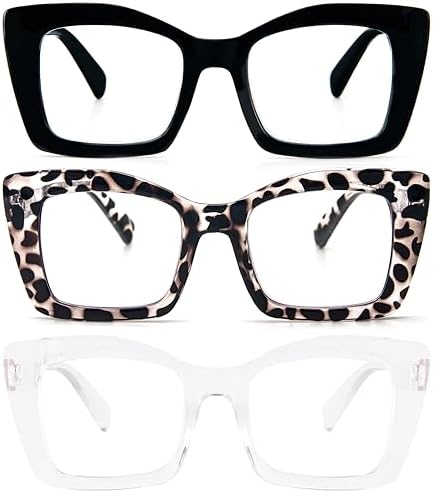 REAVEE Oversized Square Reading Glasses Oprah Style for Women, Blue Light Blocking Large Frame Computer Readers Spring Hinge