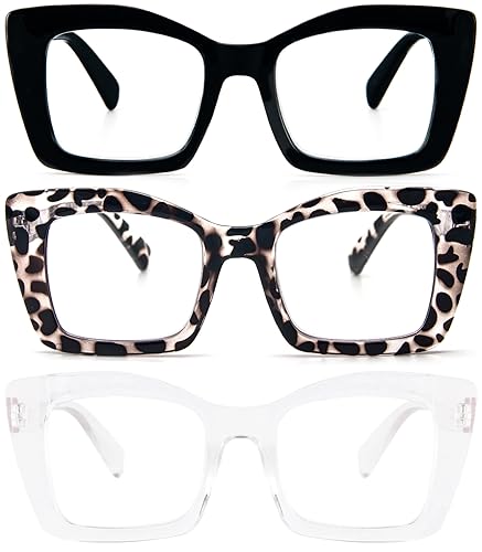 REAVEE 3 Pack Oversized Square Reading Glasses Oprah Style