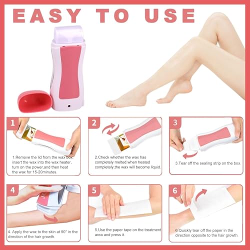 Image of Wax Heater Machine, Roller Heater Machine Hair Removal Warmer machine Wax Refill Cartridge Wax Strips With Wet Wipes Waxing kit for Women Wax Roll on Heater Machine (2)