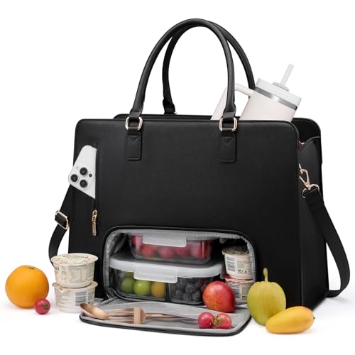 LOVEVOOK Torebka na laptopa, damska, duża, biznesowa, torba na zakupy, skóra poliuretanowa, 2 w 1, torba na ramię, elegancka torba robocza, aktówka, torba nauczycielska, do biura, pracy, czarny, 15.6