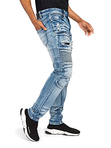 Ribbed Thigh Layered Knee Slim Fit Moto Style Jeans4