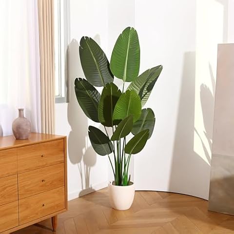 5 Feet Artificial Bird of Paradise Plant Fake Tropical Palm Tree for Indoor Outdoor, Perfect Faux Plants for Home Garden Office Store Decoration Cover