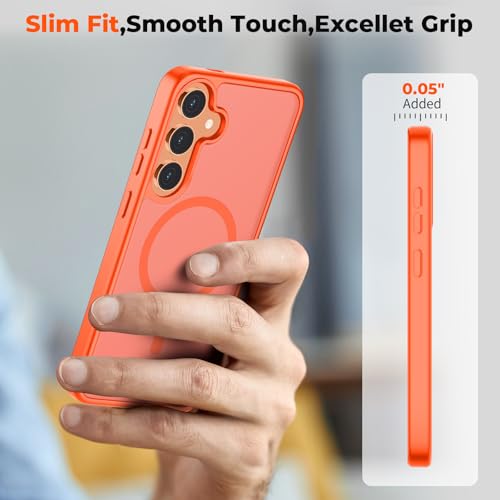 Image of SUPFINE Magnetic for Samsung Galaxy S24 Case / S25 Case with Screen Protector, (Built-in Magnets) (Military Grade Drop Protection) Slim Translucent Shockproof Phone Case,Orange