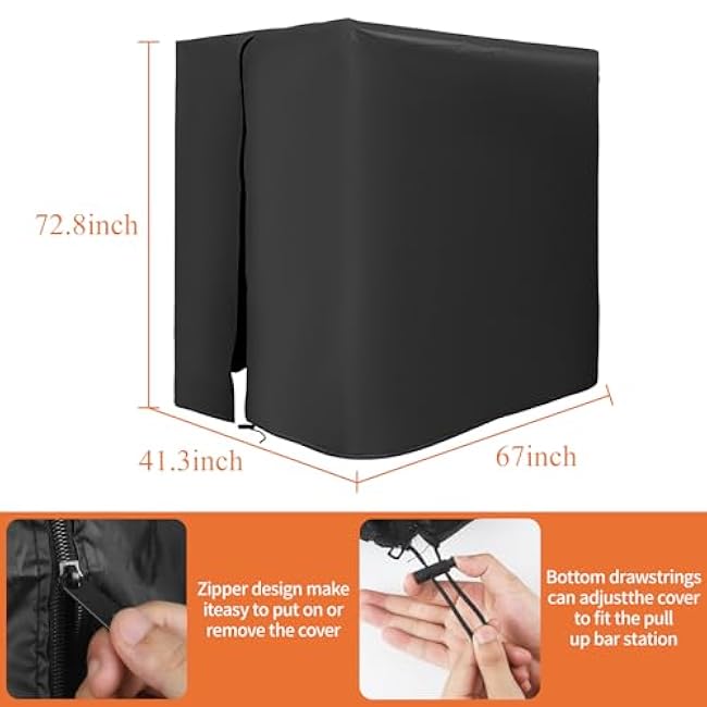 Protective Cover for Home Gym Set with Waterproof Zipper, 600D Oxford Waterproof& Dustproof Cover for Gym Station/Home Excersize Equipment Set- UV Resistant, Dustproof, 67L x 41.3W x 72.8H, Black