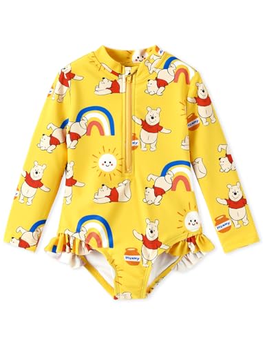 Image of Disney Frozen Stitch Princess Minnie Mouse Girls Swimsuit Long Sleeve Rashguard UPF 50 One Piece Bathing Suit Size 3M-13Y