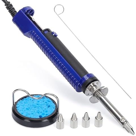 WEP 929D-V 2 IN 1 Desoldering Iron Electric Solder Sucker with 5 Nozzles 0.8/1.0/1.2/1.5mm Soldering Tool Kit with Built-in Desoldering Pump, Iron Stand, Sponge, Cleaning Pin Solder Remover Cover