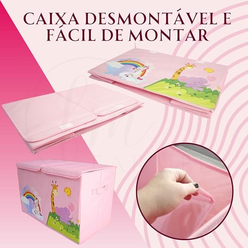 Bau De Brinquedos Caixa Organizadora Montável Estampado Estruturada 60x40 Ideal Para Quarto Infantil