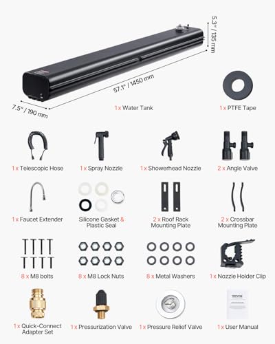VEVOR Dachgepäckträger-Wassertank Wasserspeicher für Fahrzeuge 26,5 L mit 2 Spritzschutzplatten und T-Schlitz, Aluminiumtank mit hoher Druckanschluss, für Kofferräume Überrollbügel Querträger