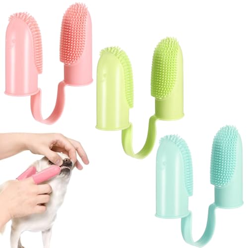 Set di 3 spazzolini da denti per animali, per la pulizia di cani e gatti, in silicone per la pulizia dei denti degli animali, adatti a cuccioli, gatti e piccoli animali domestici.