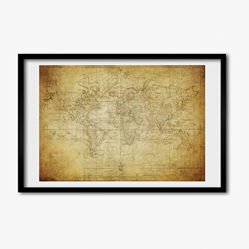 Cadre ancienne carte du monde pour décorer un salon élégant