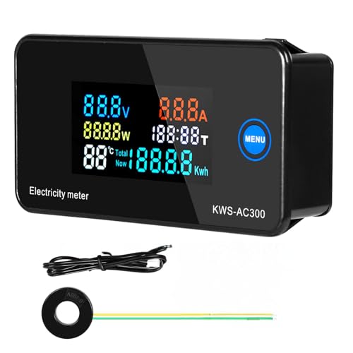 Jadeshay Voltmètre Ampèremètre Numérique, Ampèremètre Numérique Voltmètre 6en1 Intelligent Compteur Electrique avec Open CT AC 50-300V 0-100A