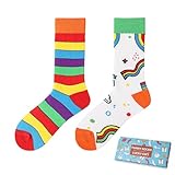 NxnChc Chaussettes Drôles Pour Femmes Et Hommes Unisexe Multi Motifs Rayures arc-en-ciel Animaux Nourriture Sport Art Coton Cadeau Design Asymétrique Gauche-Droite
