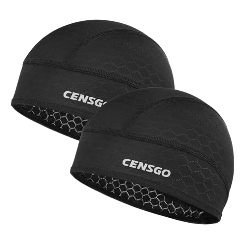 CENSGO Skull Cap Helmet Liner for Men Women, Cycling Cap Sweat Wicking Liner, Cooling Head Cover for Running, Hard Hat, Motorcycle(Black+Black)