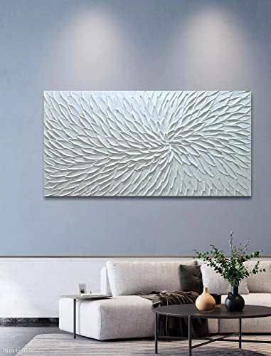 Yika Art Canvas Paintings, Wall Art Thick Texture White Flower Modern Gorgeous Abstract Hand Painted Abstract Oil Painting On Canvas Modern Wall Art Decor 24X48 Inches thumb #4