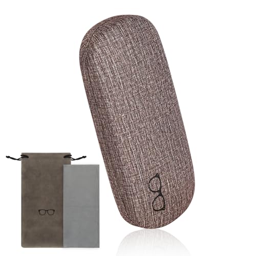 RayLove Hard Shell Glasses Case, PU leather Eyeglass Case Comes with a Pouch & Cleaning Cloth