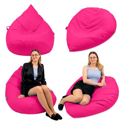 Droplet-Lounge Tropfenform Sitzsack mit Füllung | für Kinder Erwachsene | Indoor & Outdoor geeignet | Wasser-& Schmutzabweisend | Sitzkissen Bodenkissen Beanbag (XL Durchmesser 70 cm, Pink)