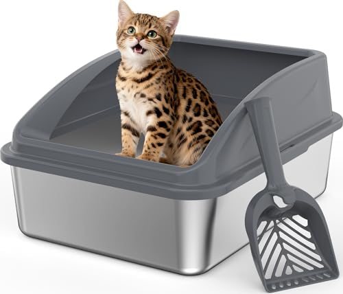 Stainless Steel Litter Box, Metal Kitty Litter Box with Scoop, An...