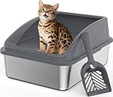 Picture of Stainless Steel Litter Box, Metal Kitty Litter Box with Scoop, Anti-Leakage Top Entry, Non-Sticky, Easy to Clean