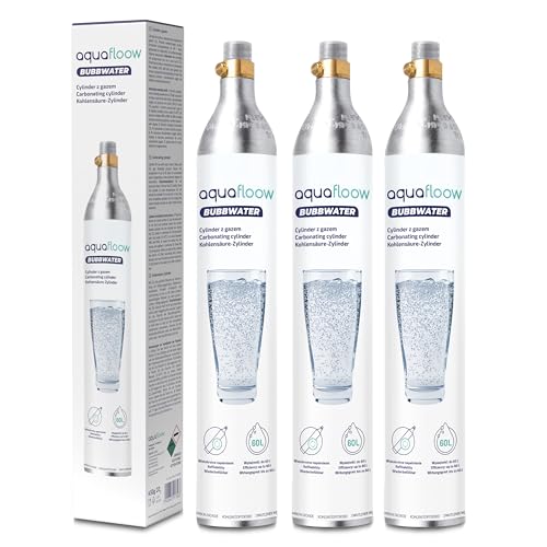 AquaFloow Cilindro de CO₂ para Máquina de Agua con gas Premium 600 ml, Cartucho para Agua con Gas, Cilindro Hasta 60 L, Repuesto Compatible con SodaStream, Aarke- 3 unidades
