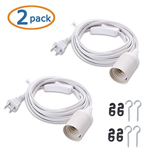 Cable Matters 2-Pack Hanging Light Cord With Switch 15 Ft (Pendant Light Cord/Light Socket With Cord) In White #TOP2