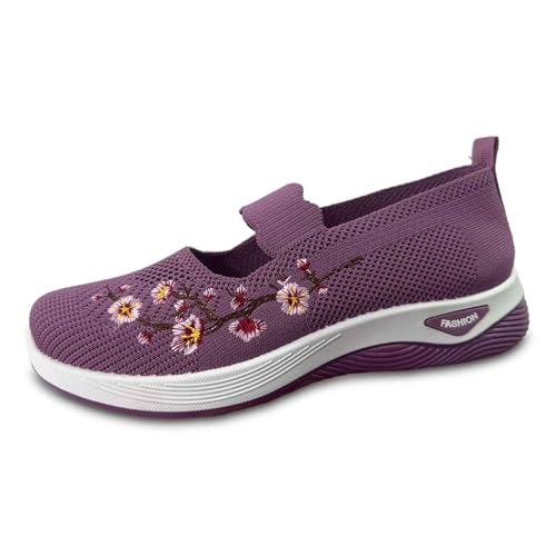 TBloevwlh Mujeres Arch Support Cómodas Transpirables Pretty Zapatillas Deportivas para Exteriores Zapatillas de Caminar Tejidas Mujeres Ligero Verano Casual Zapatos Planos Pie Elegantes Zapatos de