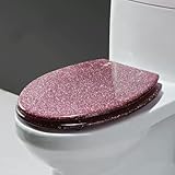 LEWFECBO WC-Sitz mit Soft-Close-Funktion, Glitzer-Harz WC-Deckel in Pink & Silber, Passend für Runde & Ovale Toiletten