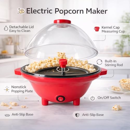 Image of Aluminum Popcorn Making Machine and Use Electric Big Popcorn Machine Automatic Household Electric Instant Popcorn Maker Stylish Design (popper popcorn maker)