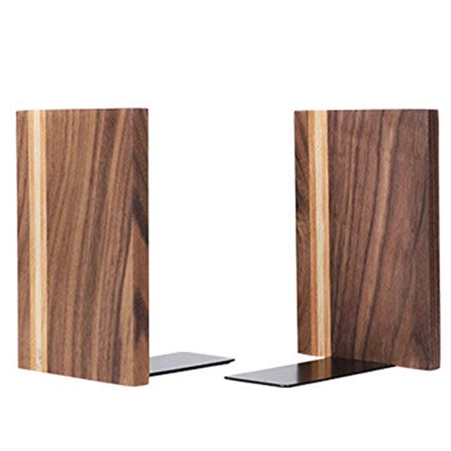 Sujetalibros de Madera de 2 Piezas con Base de Metal, Soporte de Libro Resistente con Puntos Antideslizantes para Escritorio de Oficina o estantes, sujetalibros Decorativo