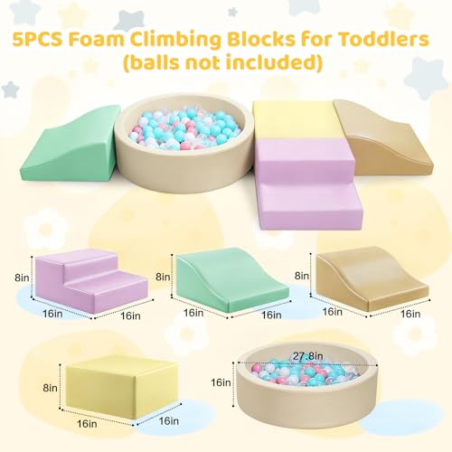 Image of Hoohtoot Foam Climbing Blocks for Toddler: with 4-Piece PU Leather Climbing Toys and a Ball Pit - Foam Ball Pit for Toddlers - Climbing Toys Indoor for Kids Crawling (Yellow Climbing Blocks)