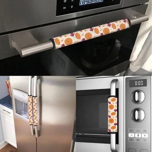 Image of Autumn Maple Leaf Refrigerator Handle Covers Set of 6 Anti-Skid Microwave Handle Covers Heat Protection Thanksgiving Kitchen Appliance Door Handle Covers