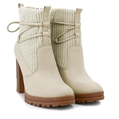 Bota Ramarim Crochet Cano Médio Feminina (39, Bege/Marrom)