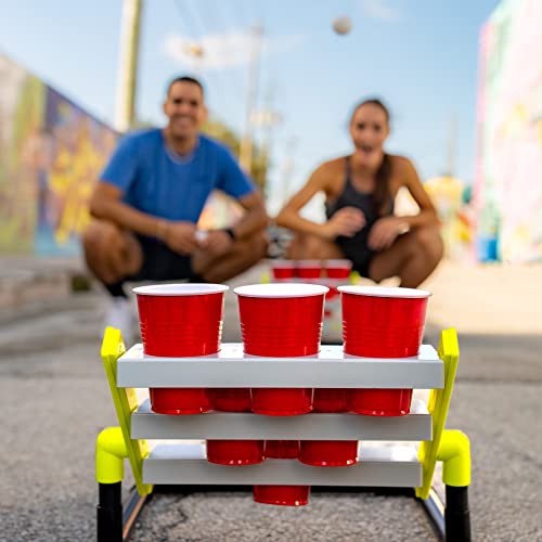 franklin sports stadium cup pong set - jumbo 6 cup pong game set with cups  stand - fun indoor  outdoor tailgate game